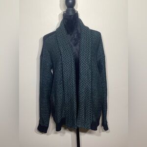 CAbi Green and Black Fireside Open Front Sweater Cardigan Size Large